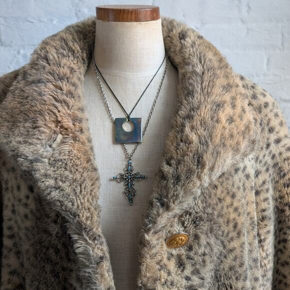 St John Faux Fur Cheetah Trench Coat Y2K Designer Animal Print Luxury Jacket - Picture 8 of 10